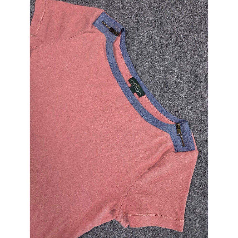 Lauren‎ Ralph Lauren Top Womens Medium Pink Short Sleeve Zipper Shoulder